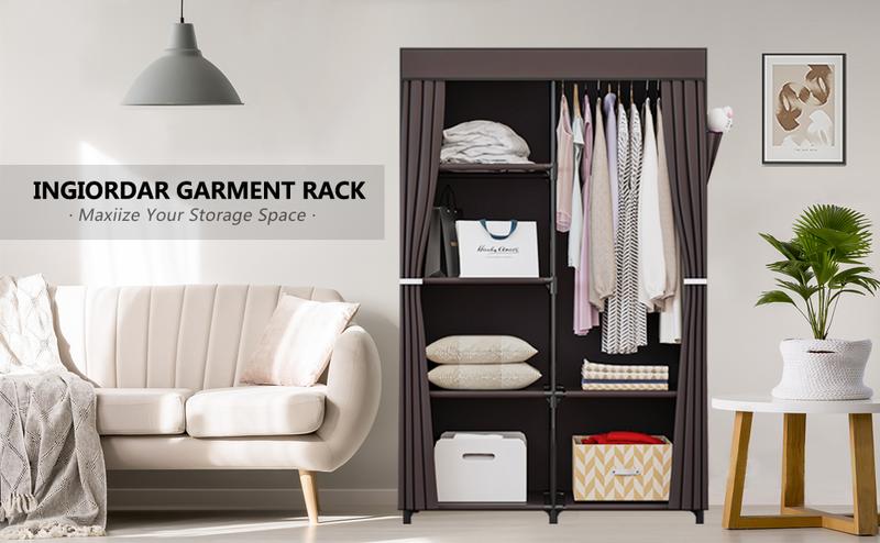 Portable Closet Organizer - Foldable Wardrobe with Zippered Dust Cover, Non-Woven Fabric Clothes Storage for Bedroom/Dorm/Apartment, 34'' Space Saving Metal Frame (Easy Assembly) Portable Closet Organizer - Foldable Wardrobe with Zippered Dust Cover, Non-Woven Fabric Clothes Storage for Bedroom/Dorm/Apartment, 34'' Space Saving Metal Frame (Easy Assembly)