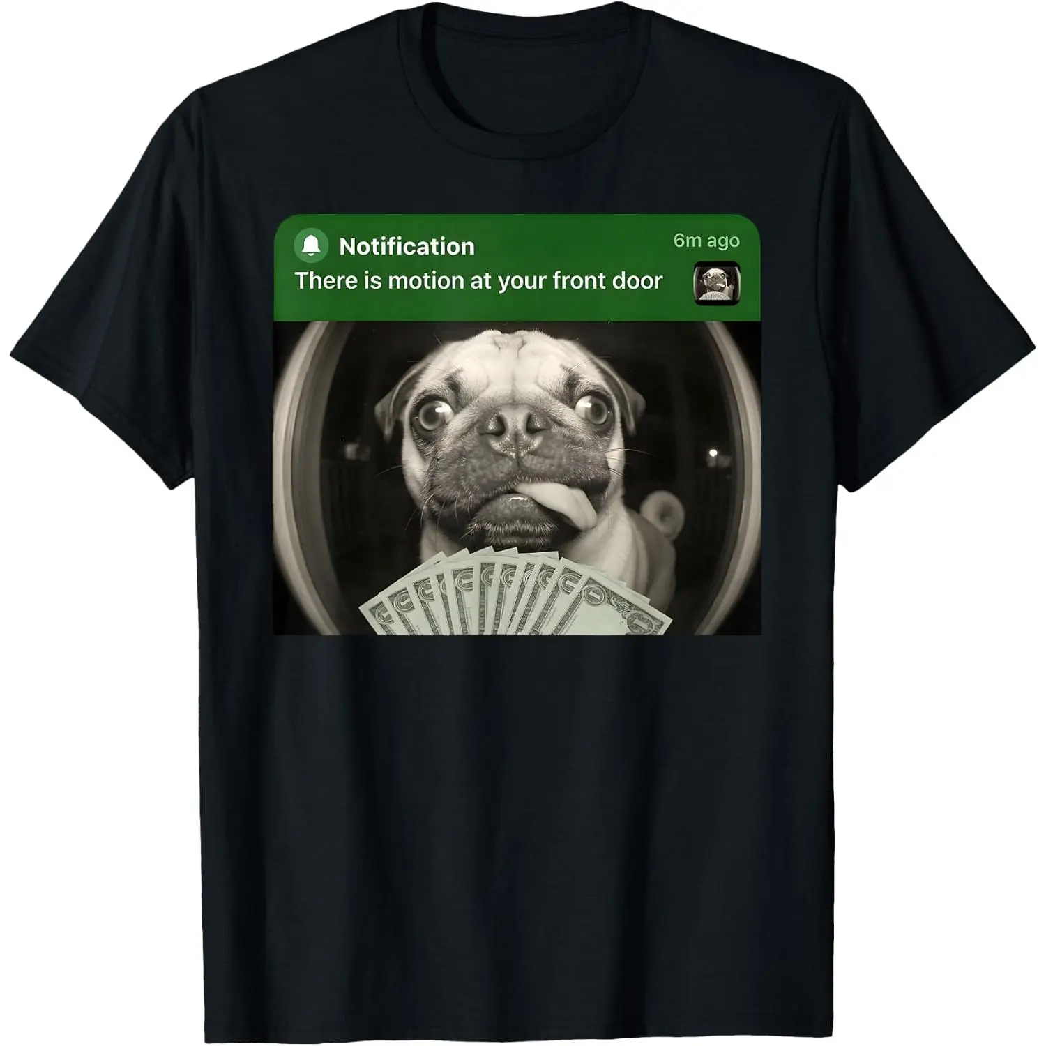 Pug Motion At Your Front Door Funny Meme Lover Doorbell Cam T-Shirt