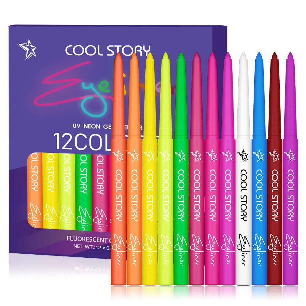 New 12 color UV fluorescent eyeliner pen, quick drying eyebrow pencil, color eye shadow pen, body paint pen set, suitable for smooth application, durable and fadeless, creating a beautiful makeup, easy to apply, suitable for Halloween, daily use