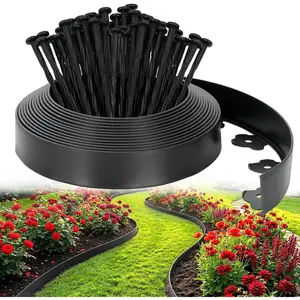 Landscape Edging Kit 40 FT, No Dig Garden Edging Border with 60 Spikes, 2 Inch High Heavy Duty Plastic Lawn Edging for Flower Beds, Walkways & Yard Landscaping, Black