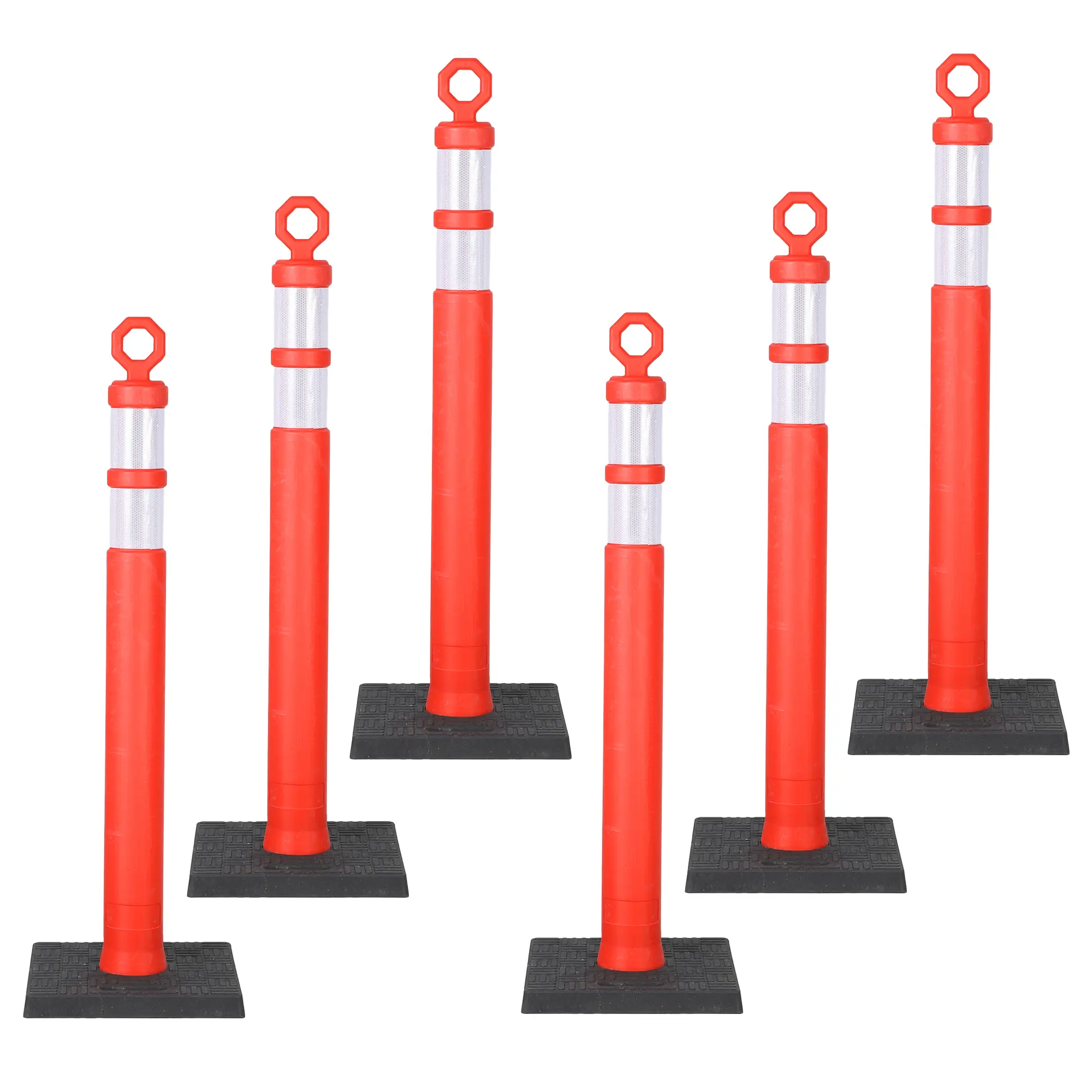 Garvee 42 In Portable Outdoor Current Delineator Posts with Square Base - Orange Safety Bollards, 360° Reflective Collars, 6 Pack for Parking Lots, Construction Zones