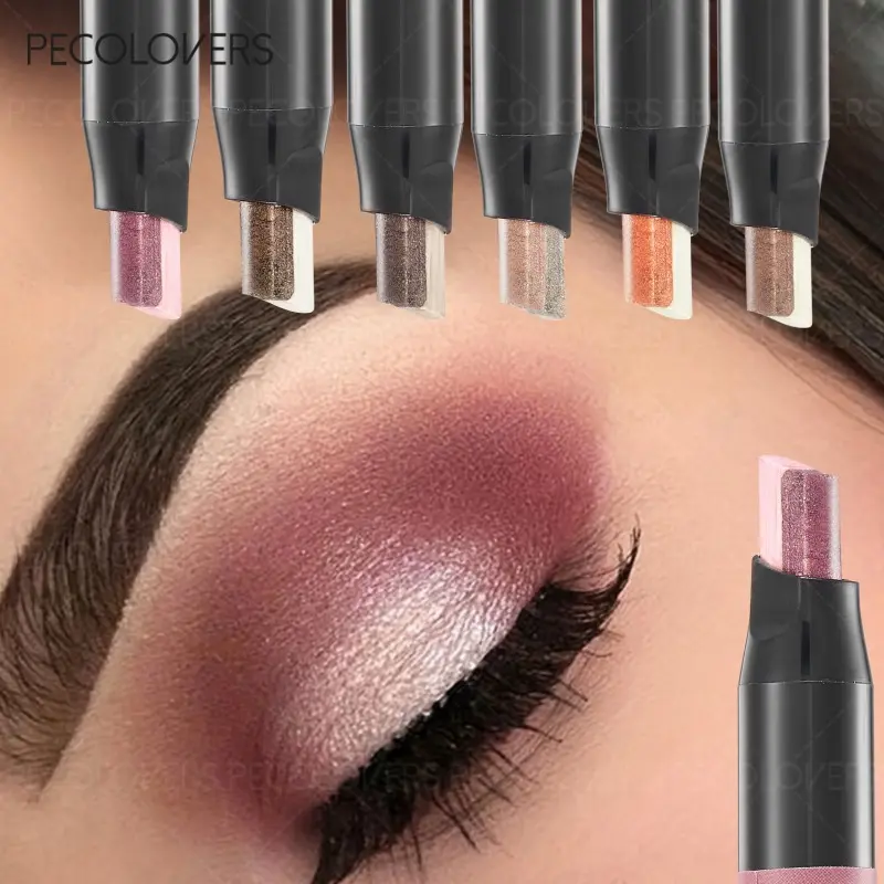 Two Tone Pearly Gradient Glitter Shimmer Eyeshadow Pen Eye Brightening Metallic Glitter Earth Tone Smudge Proof Lazy 2 in 1 Eyeshadow Stick Sparkle Eye Crayon