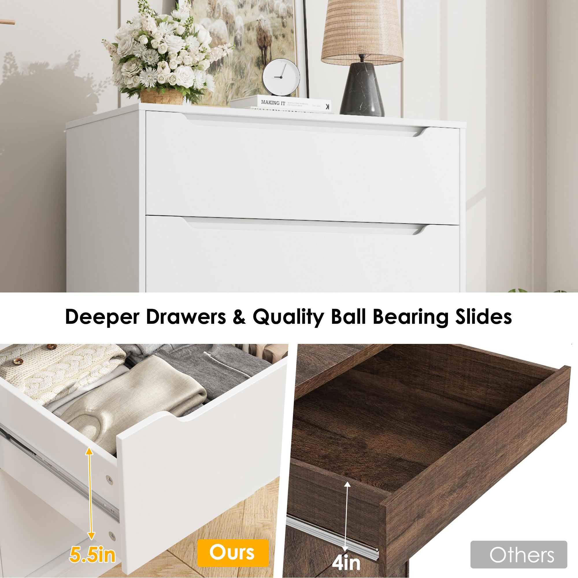 HOSTACK Modern 5 Drawer Dresser for Bedroom, Tall Chest of Drawers with Storage, Large Wood Cloth Storage Organizer with Cut-Out Handle, Accent Storage Cabinet for Living Room, Hallway