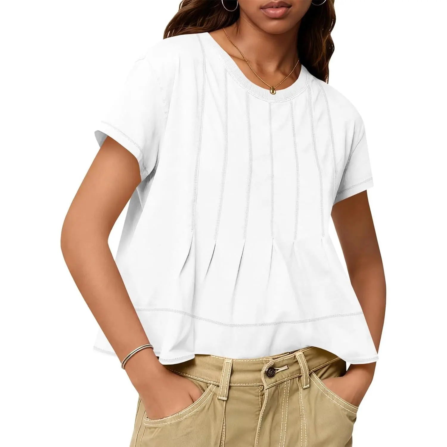 Women's Wardrobe  Tankaneo Womens Babydoll Tops Short Sleeve Peplum Pleated Summer T-Shirts Casual Loose Fit Flowy Tshirts 2026