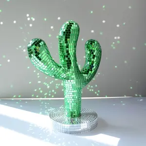 Christmas Disco Ball Cactus Glass Mirror Reflective Ornament, Indoor Creative Decoration, Christmas Plant Decor, Unique Holiday Gift