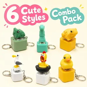 6 PCS Cute Pop-Up Sound Keychain Set, Press & Pop Fidget Bag Charms with Coqui Frog Sound & Funny “MINE!” Sound, Pocket Size Desk Buddies