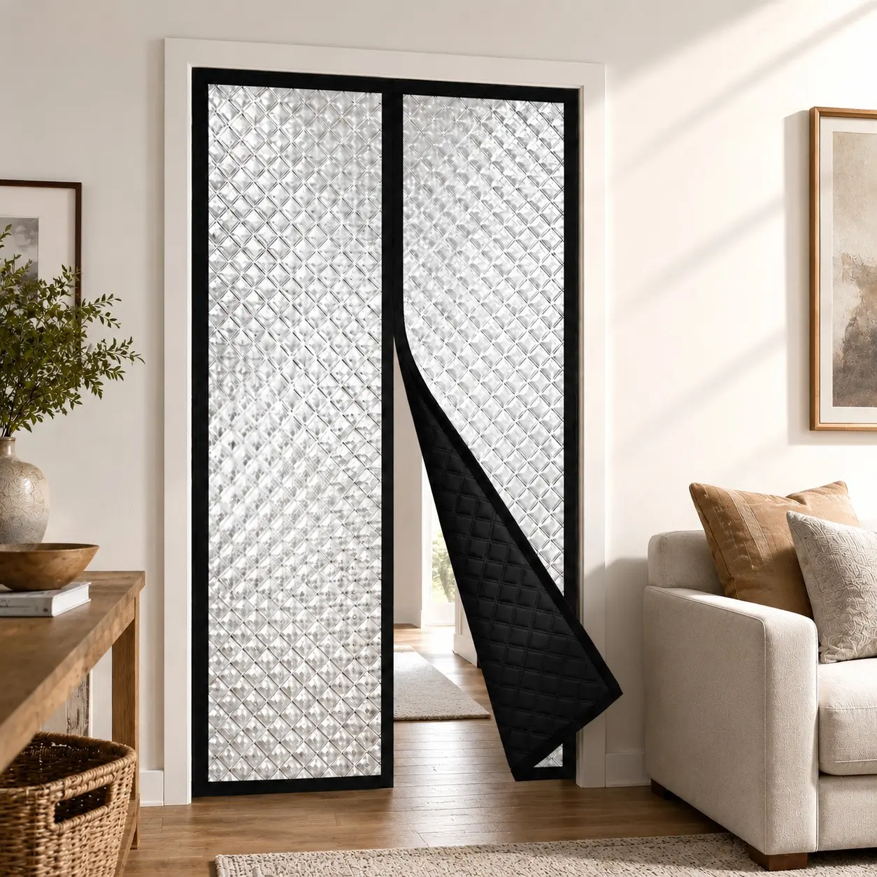 Winter Magnetic Door Curtain Thermal Insulated Door Cover, Windproof Cold Air Blocker, Energy Saving Draft Stopper with Automatic Magnetic Closure, Keep Warm for Home Bedroom Patio Door, Energy Efficient