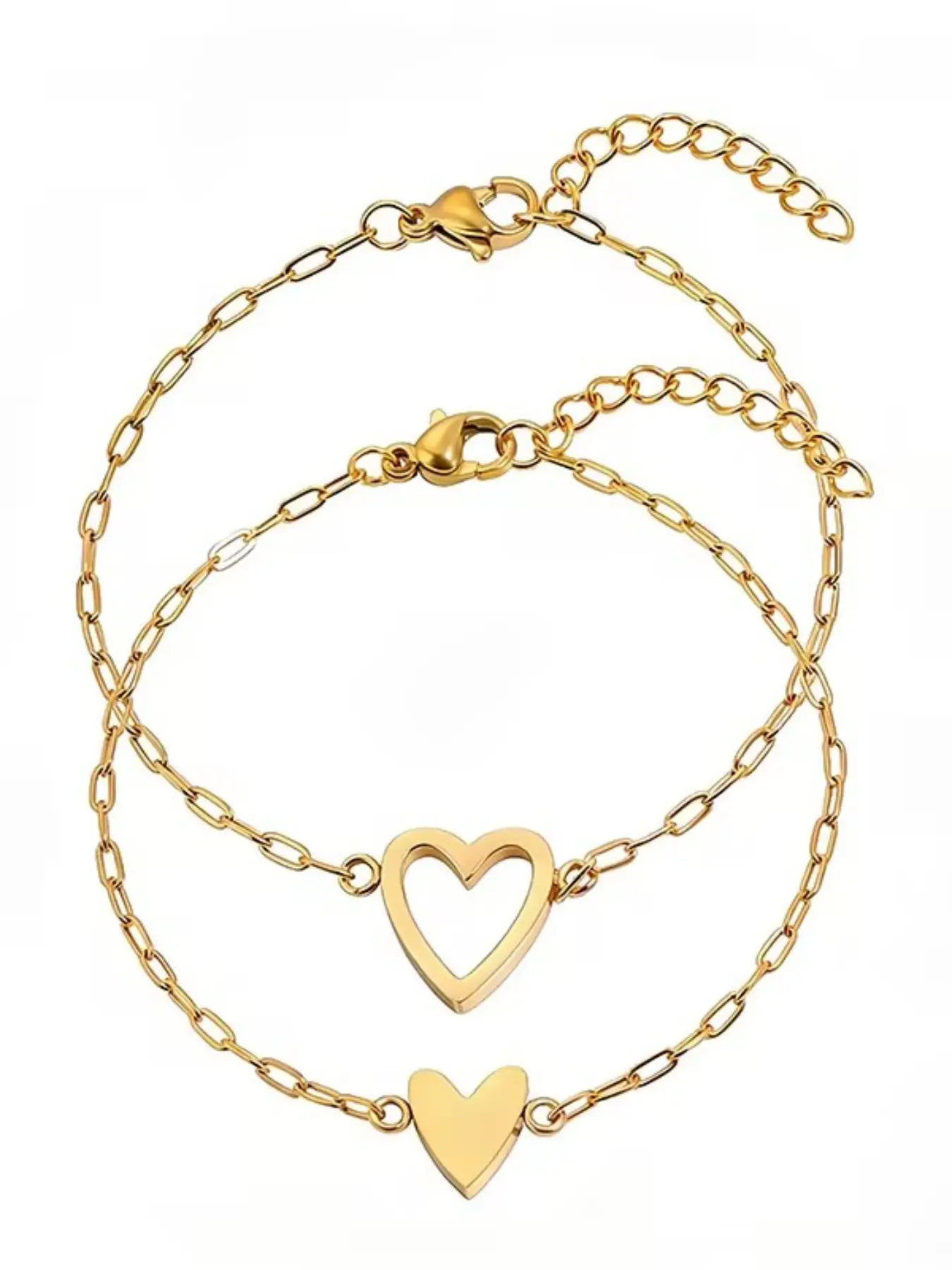 2 Piece Set Stainless Steel Heart Bracelet for Women, Adjustable Minimalist Design, Luxury Style, Perfect Gift for Friends and Couples