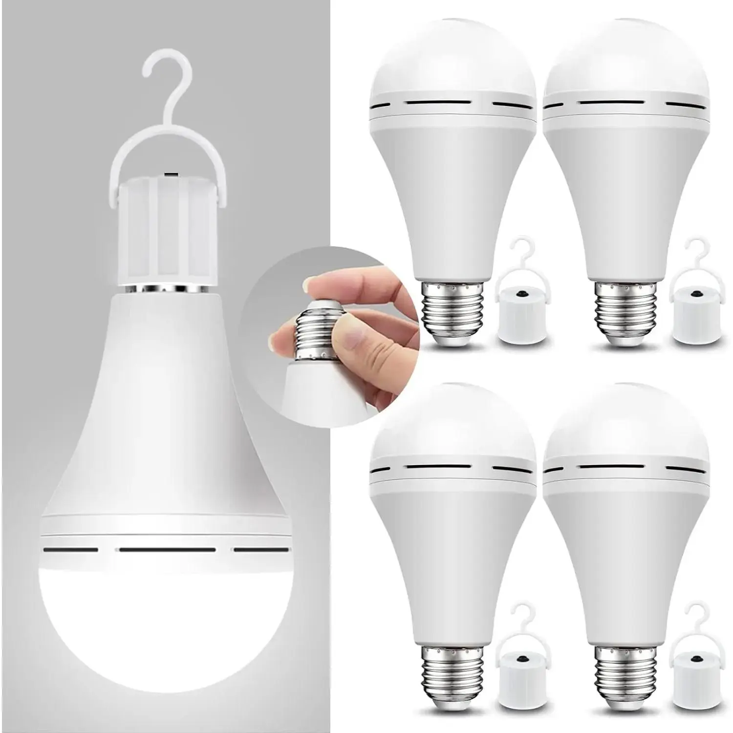 GMOX Rechargeable LED Light Bulbs with Hook, 60W Equivalent Emergency Battery Backup Bulbs, 4 Modes, 3 CCT Options for Power Outage Home Camping Hurricane
