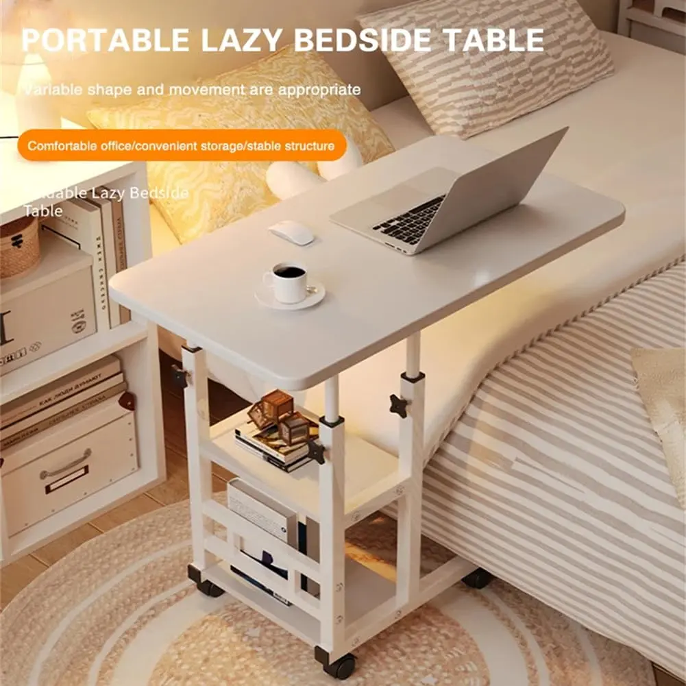Height Adjustable C Shaped Side Table, Mobile Rolling Couch Laptop Desk with Wheels, Built-In Charging Station & Storage Drawer for Bedroom Living Room