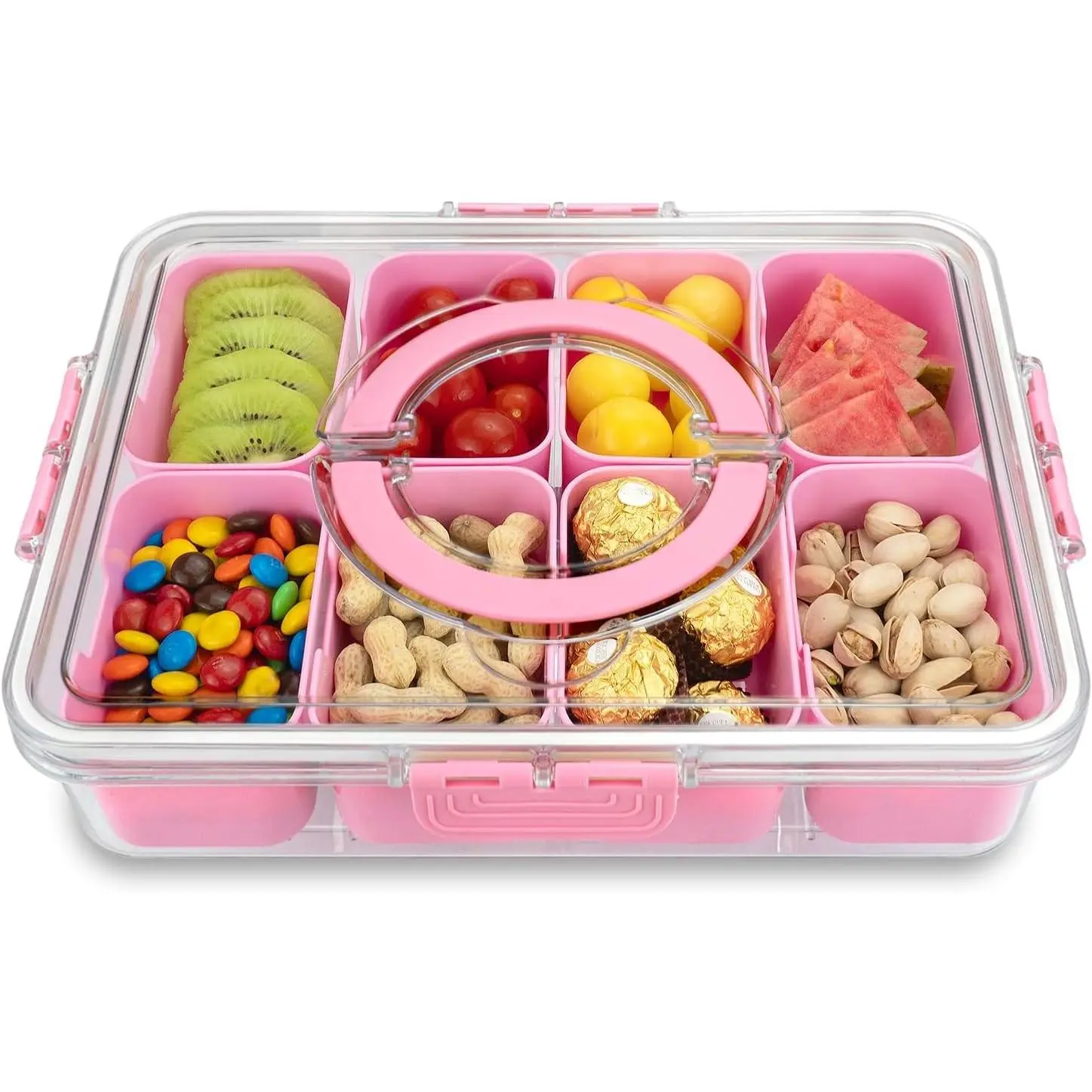 8 Compartments Divided Serving Tray with Lid and Handle, Portable Snack Platter Box for Candy Fruits Nuts, Ideal for Party Entertaining Picnic