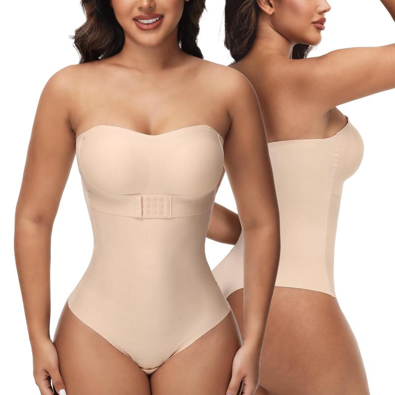 New Bustier Shapewear Bodysuit Tummy Control Strapless Bra Shapewear for Women Strapless Faja Body Shaper Thong Light Shapewear Womenswear Plus Size S-4XL Black Basic Casual