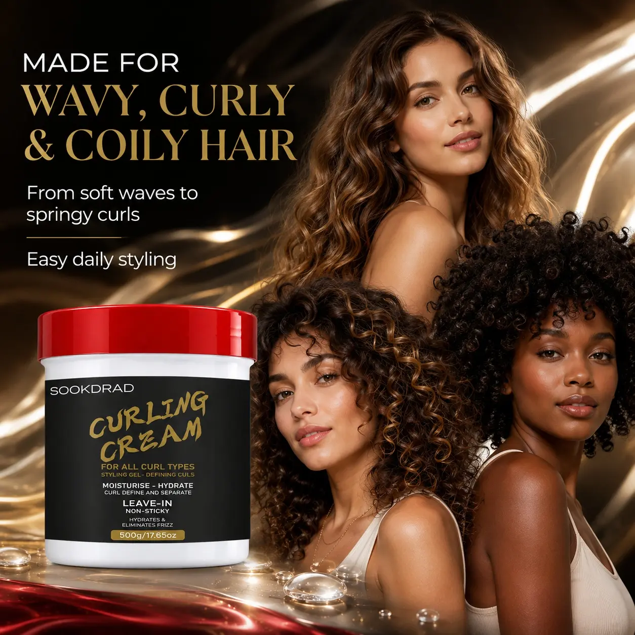 Curling Cream, For All Curl Types, Leave In, Non Sticky, Moisturise, Hydrate, Define Curls, Eliminate Frizz, Hair Styling Cream, 500g