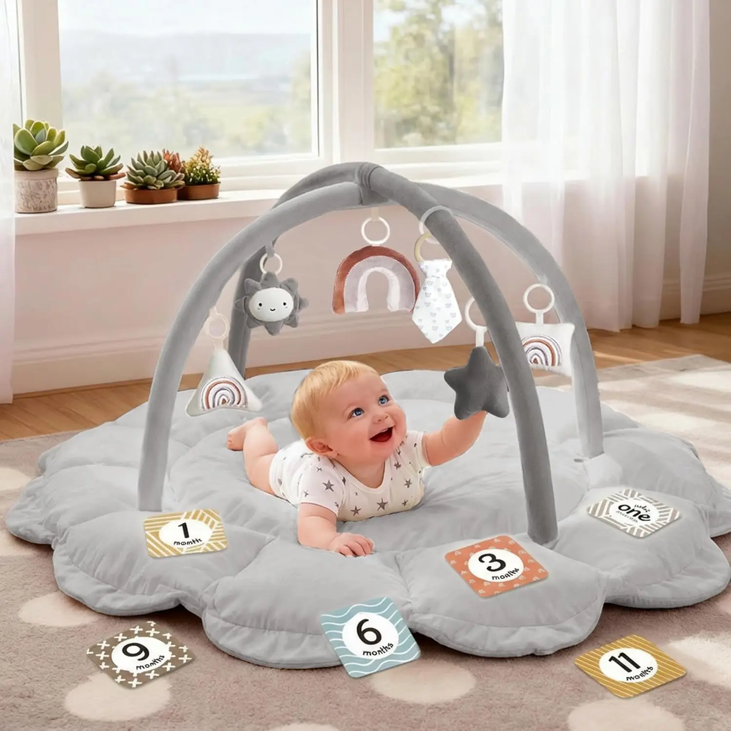 5-in-1 Thick & Plush Baby Play Gym, Baby Play Mats for Floor, Tummy Time Mat with 6 Toys, Convertible Stage-Based Developmental from Babies to Toddlers, Ball Pit, Pet Cushion, Greyfidget toys