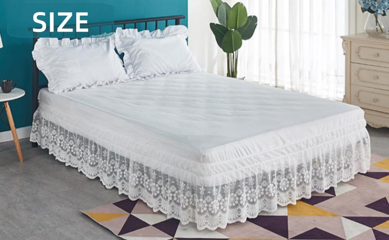 Lace Trimmed Elastic Bed Wrap, Dust Ruffle Bedskirt, White (White, Queen)
