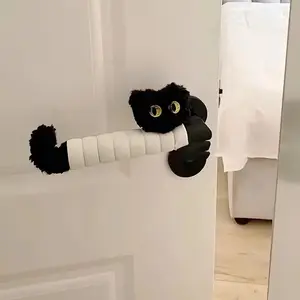 2pcs Cute Black Cat Door Handle Cover Anti-Static Anti-Collision Protector Soft Plush Themed Door Knob Sleeve Bedroom Home Decor