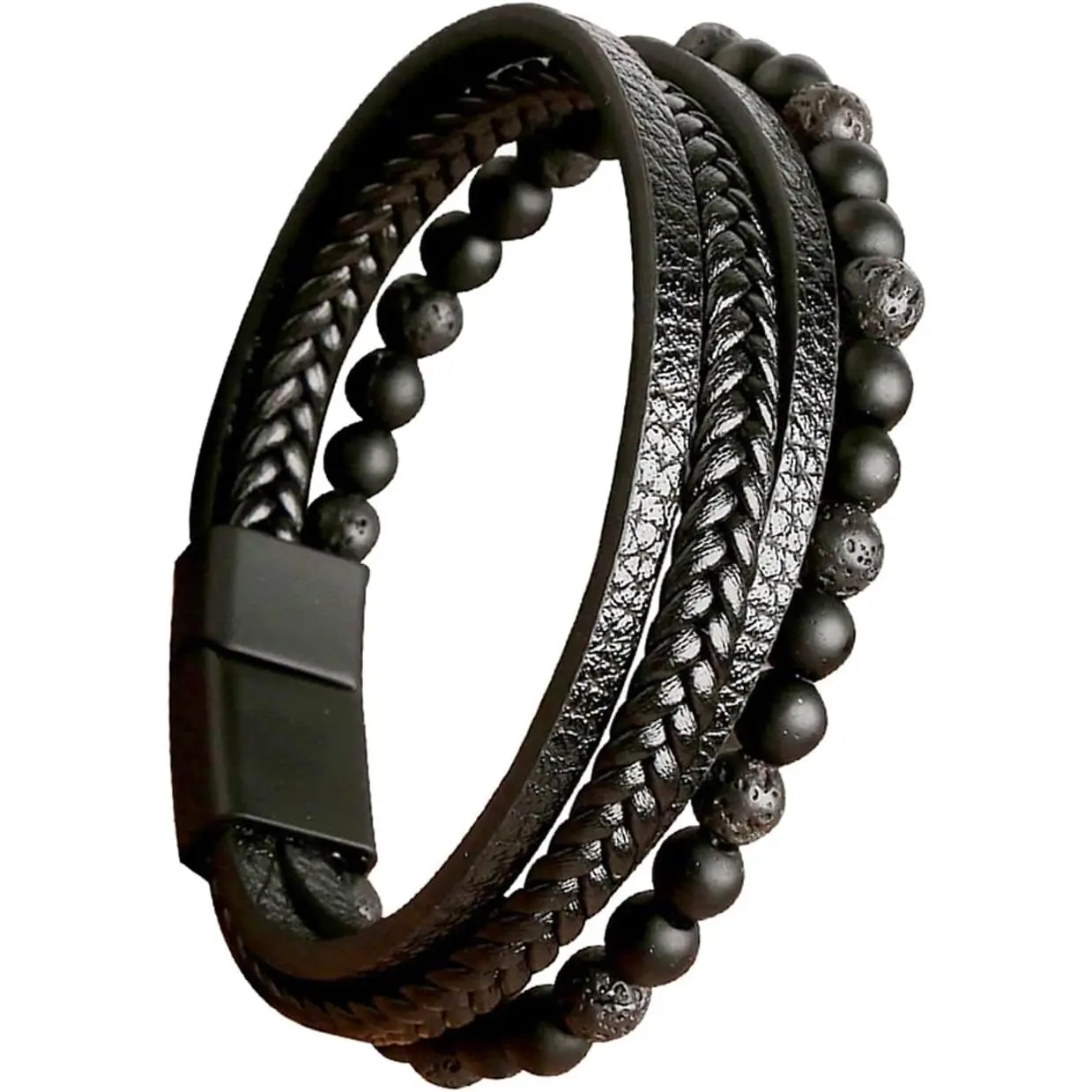 Men's Synthetic Leather Bracelet - 5-Strand Braided Texture, Modern Casual Daily Accessory (Black, Brown Options)
