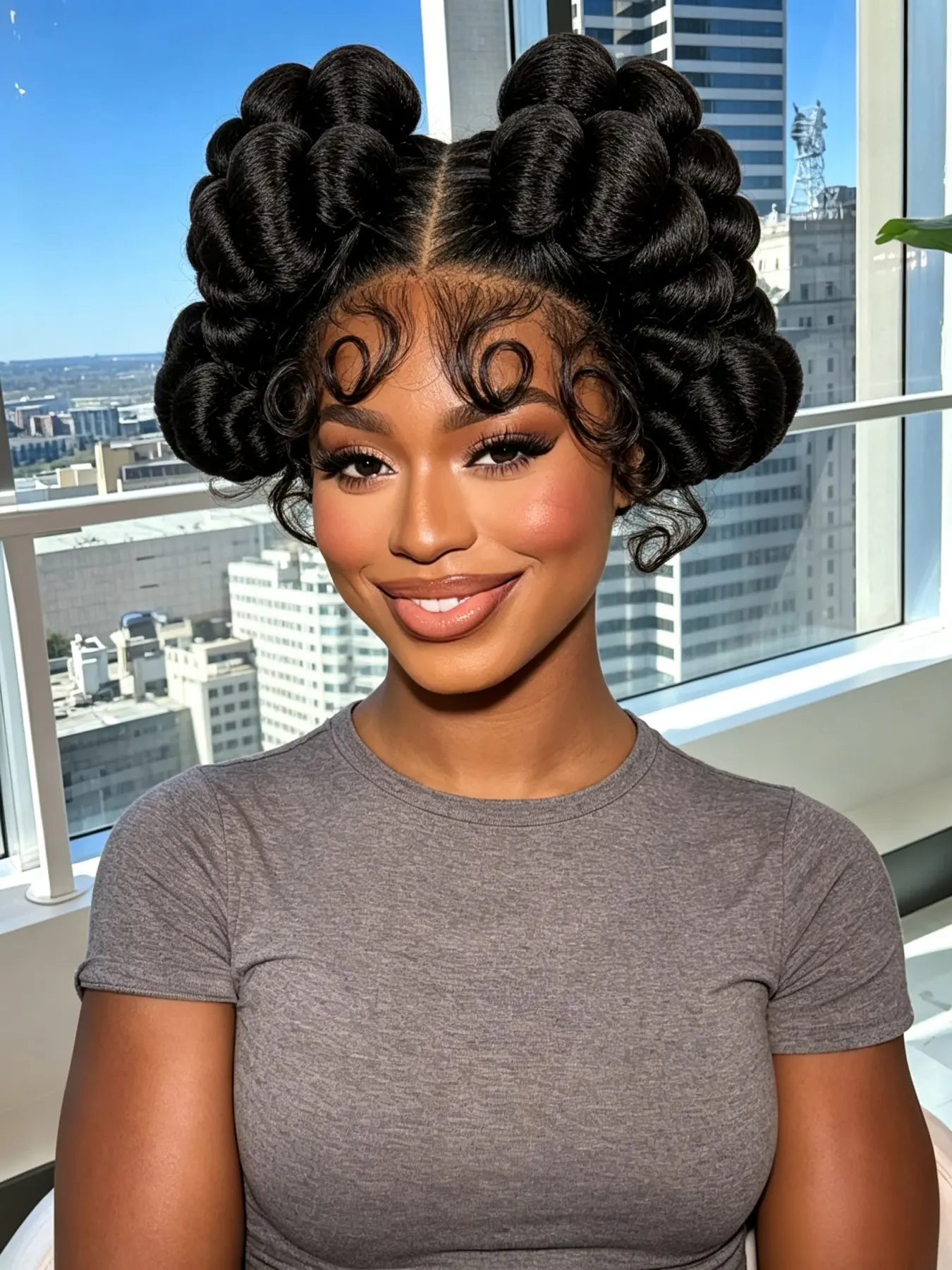 Full Lace Synthetic African Bantu Braided Wigs for Women, Afro Hair Wig Lace, Knotless Braids Wig, Knotless Box Braiding Wig with Buns, Stylish and Comfortable