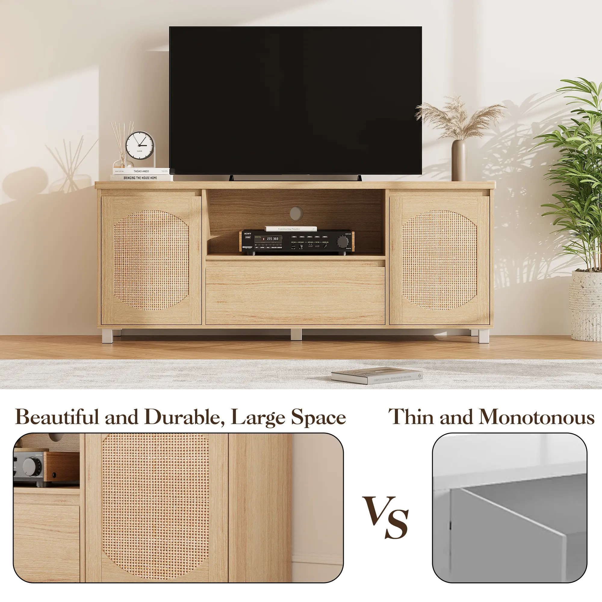 Modern Wooden TV Console, Freestanding Entertainment Stand with Ample Storage Space, Minimalist Media Cabinet for 32-70 Inch Television for Home Living Space