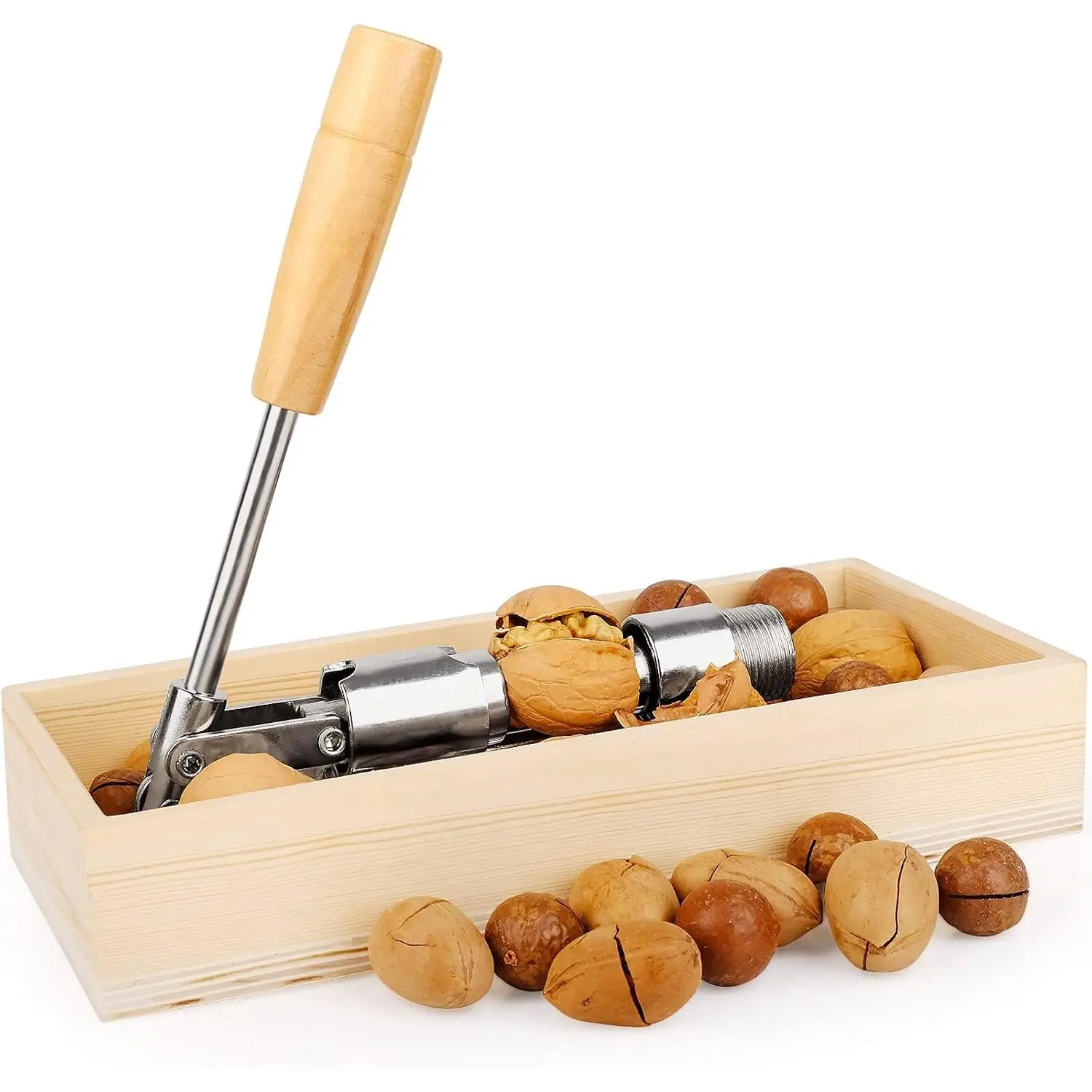 Nutcracker Heavy Duty Nut cracker Pecan Cracker Walnut Cracker Tool with Wood Box Bowl