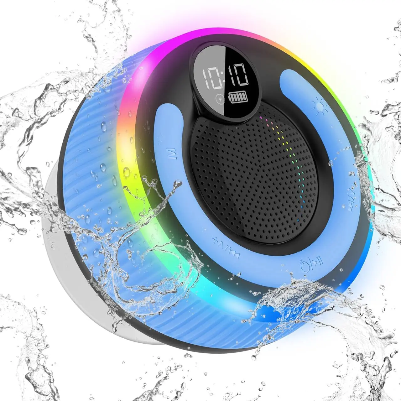 Portable  Shower Speaker with Lights,  5.3, Small  Speaker for Outdoor, Blue