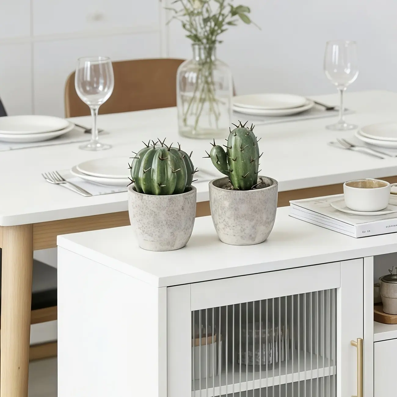 Realistic Fake Cactus Potted Plant with Cement Planter, Artificial Succulent Decor, No Watering, Desk & Yard Home Ornament
