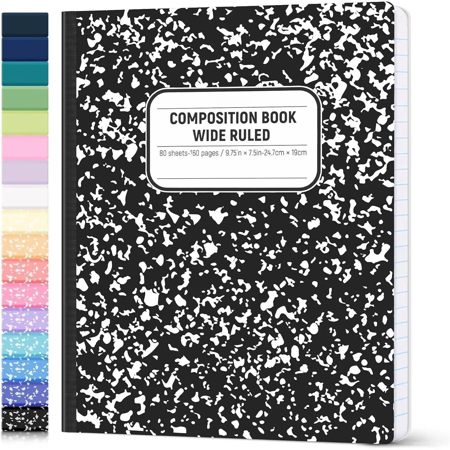Composition Notebook Wide Ruled, Lay Flat Wide Ruled Composition Book | Smooth Paper, Pastels Colors Notebook for School Supplies,  to School for Students, 7.5" x 9.75" , 160 Pages/ 80 Sheets