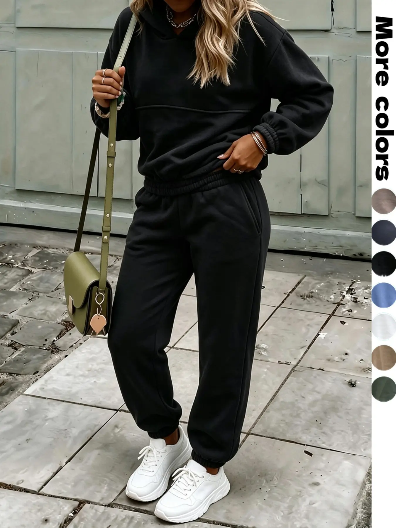Fall Sporty Matching Two‑Piece Active Set Cropped Elastic Hem Hoodie Jogger Pants With Side Pockets Daily Street‑Style Women Activewear