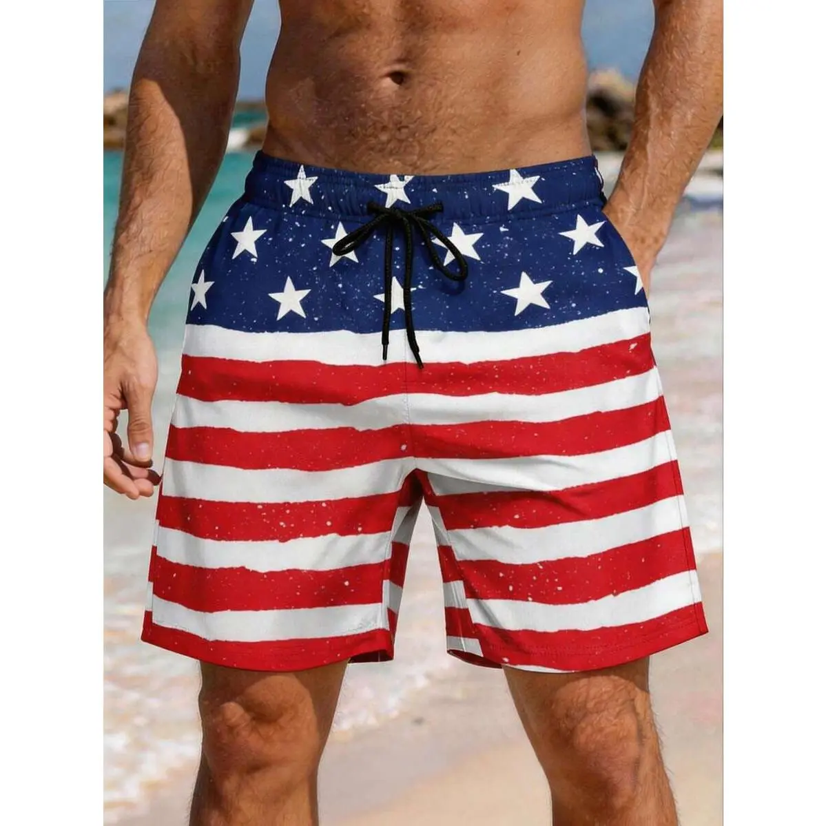 Men's Quick-Dry American Flag Retro Swim Trunks - High Elastic Soft Fabric, Lined, Multi-Size, With Pockets - Ideal for Beach Wear, Water Sports, Summer