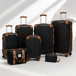 ARCH 6-Piece Hardside Luggage Set with Spinner Wheels, TSA Lock, Expandable Suitcases, Weekender Duffel & Toiletry Bag, ABS Scratch-Resistant, Black Brown, 18/20/24/28 Inch Carry-On and Checked Travel Set for Men Women