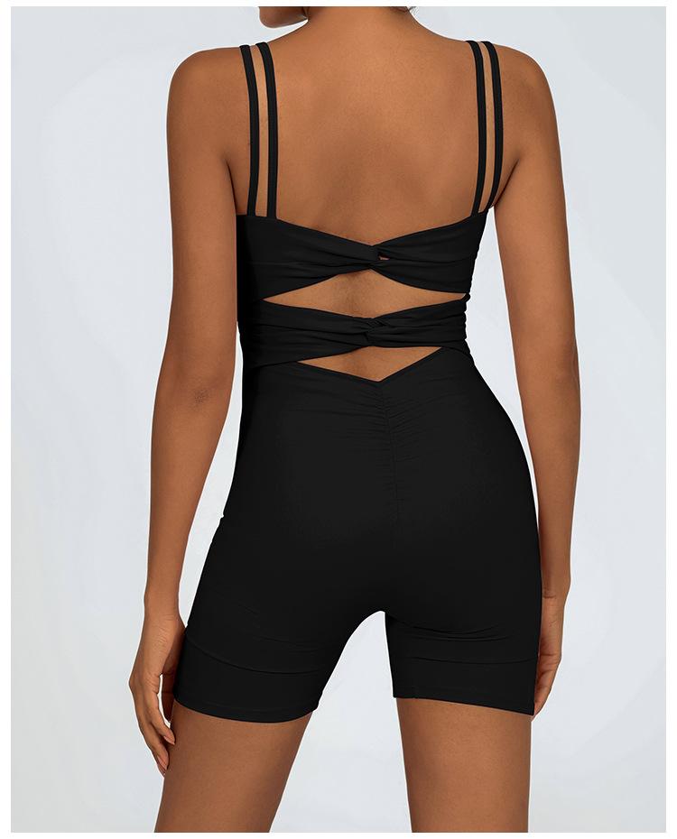 Women's low-cut sexy yoga jumpsuit, breathable and quick-drying, with a beautiful back and cross-strap design to lift the buttocks, suitable for running, yoga, and fitness