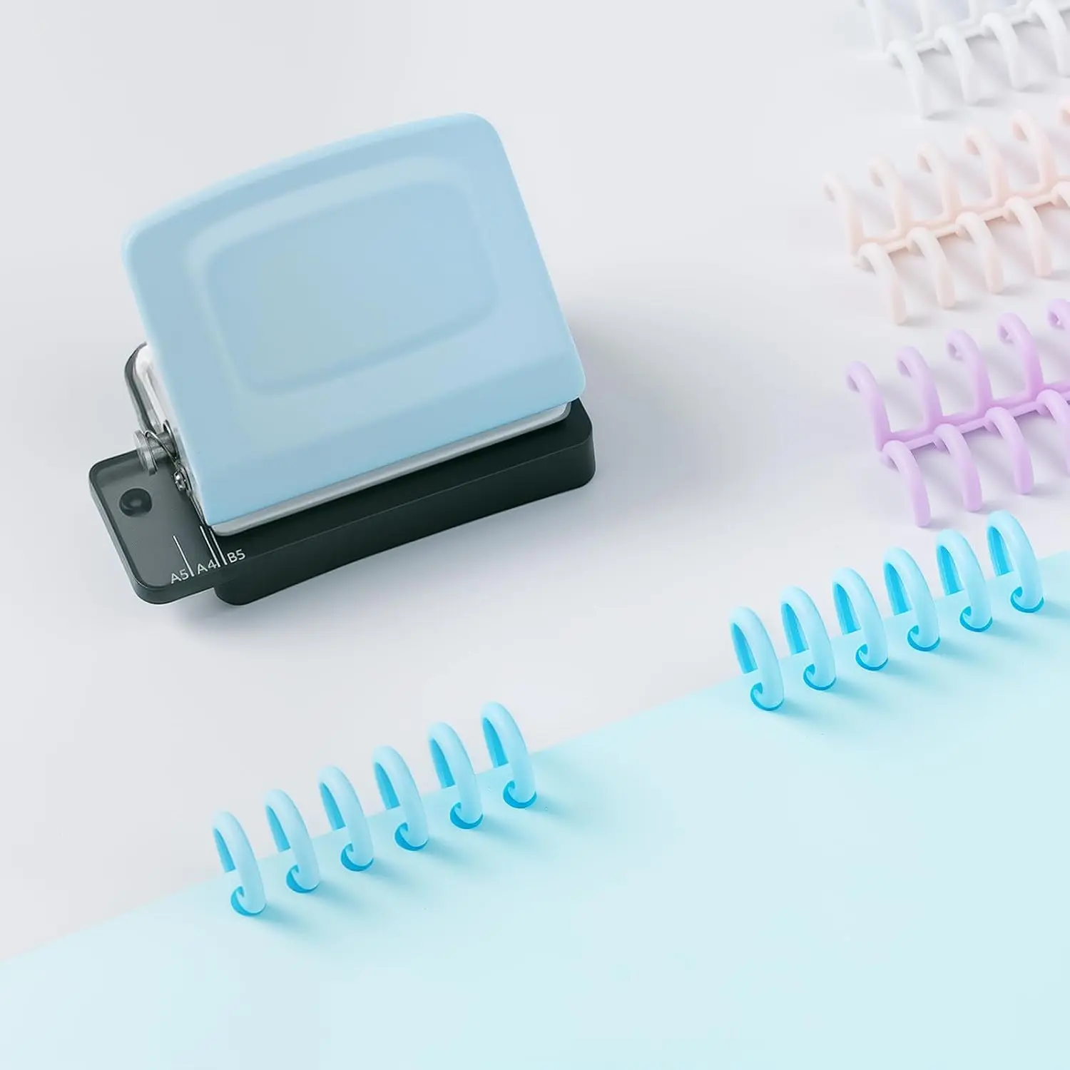 Spiral Binding Machine-Mini 6 Hole Puncher, DIY Creative Book Binder Machine for Planner, A4-30 Holes, A5-20 Holes, B5 26 Holes with 16 count 6-Hole Loose Leaf - Blue