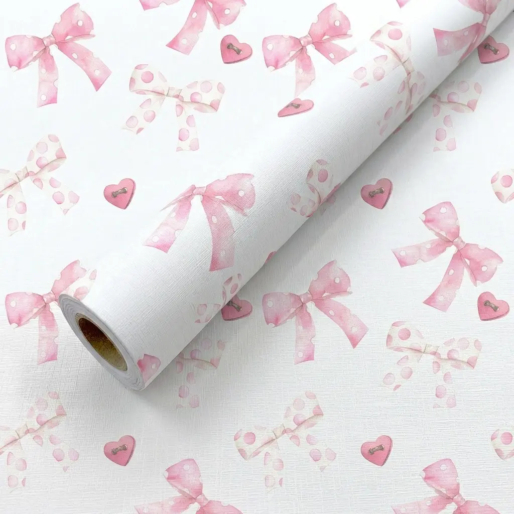 Cute Bow Peel and Stick Wallpaper, Waterproof Self-Adhesive Contact Paper, Removable Wall Decor for Girls' Bedroom & Nursery