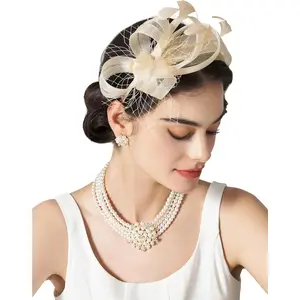 Fascinators Headband with Feather, Women's Tea Party Hat for Kentucky Derby, Cocktail, Wedding, Fancy Dress PartyGift.