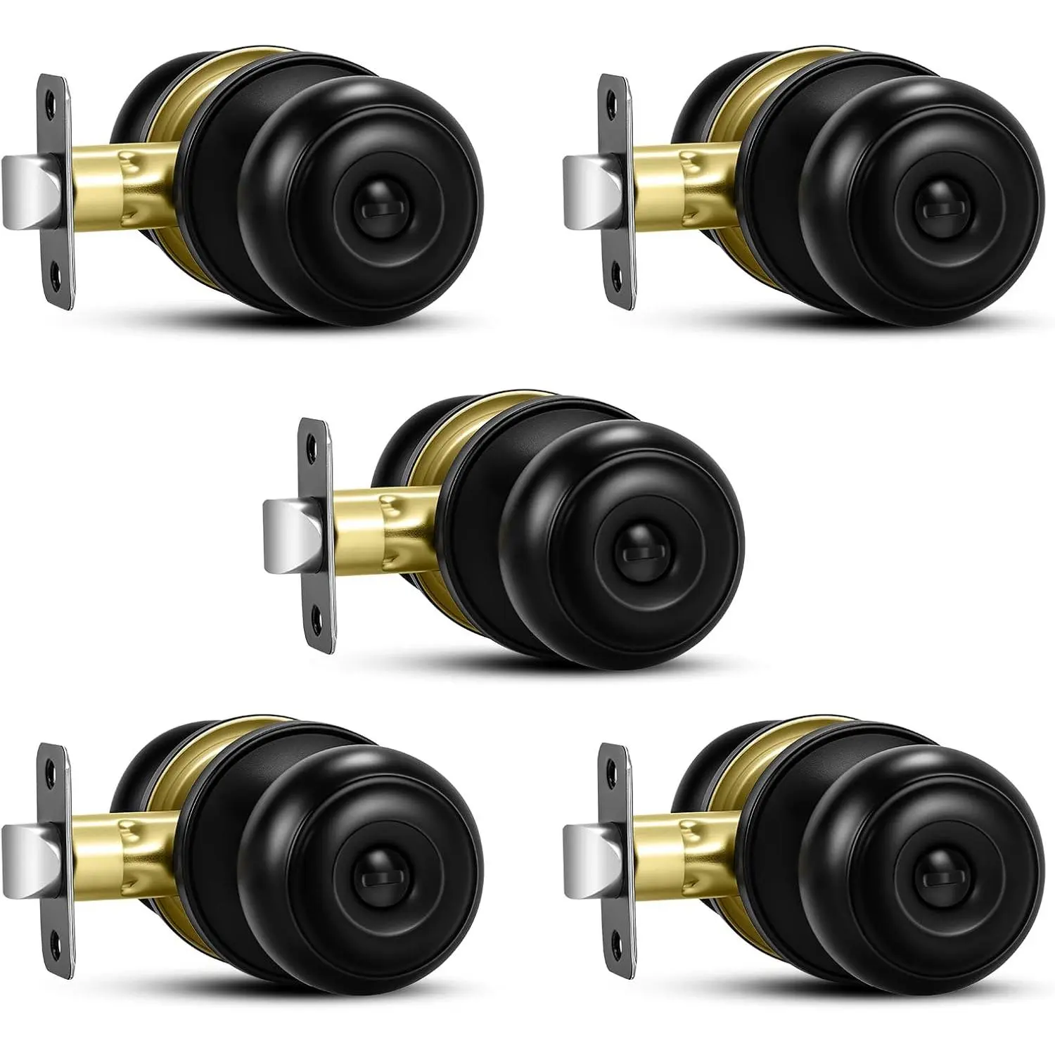 5 Pack Matte Black Door Knobs,  Door Knob with Lock, Interior Doorknobs with Round Ball, Keyless Door Lockset for Bedrooms Bathrooms