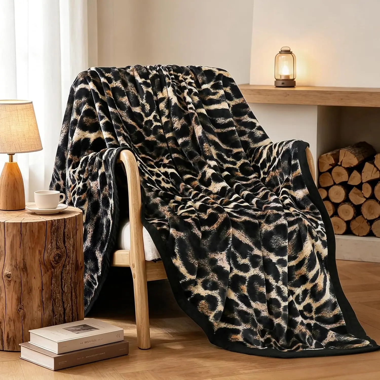 Fuzzy Flannel Fleece Throw Blanket for Sofa, Couch, Bed, Leopard Print Blanket  - Lightweight Double Sided Cozy Super Soft Blankets, 50" x 60" inches