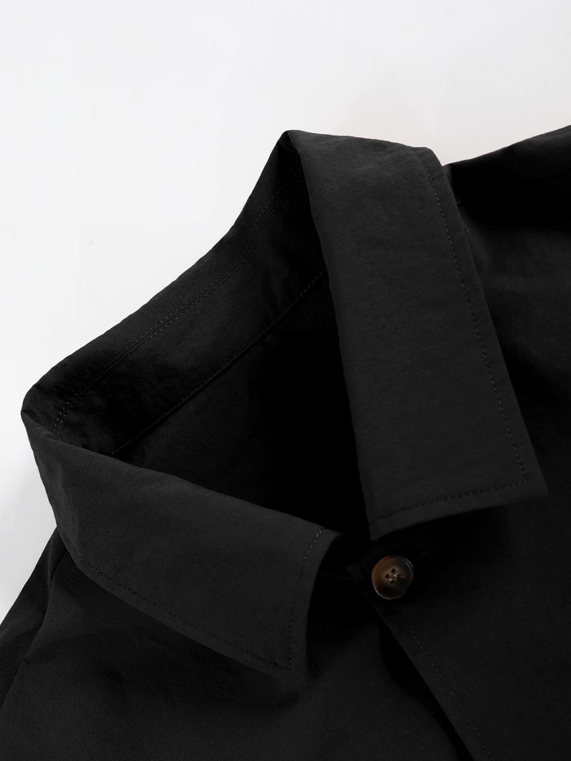 Men's Solid Color Pocket Button Front Jackets & Pants Two-Piece Set, Casual Long Sleeve Collar Top & Trousers Set, Men's Spring & Fall Clothes