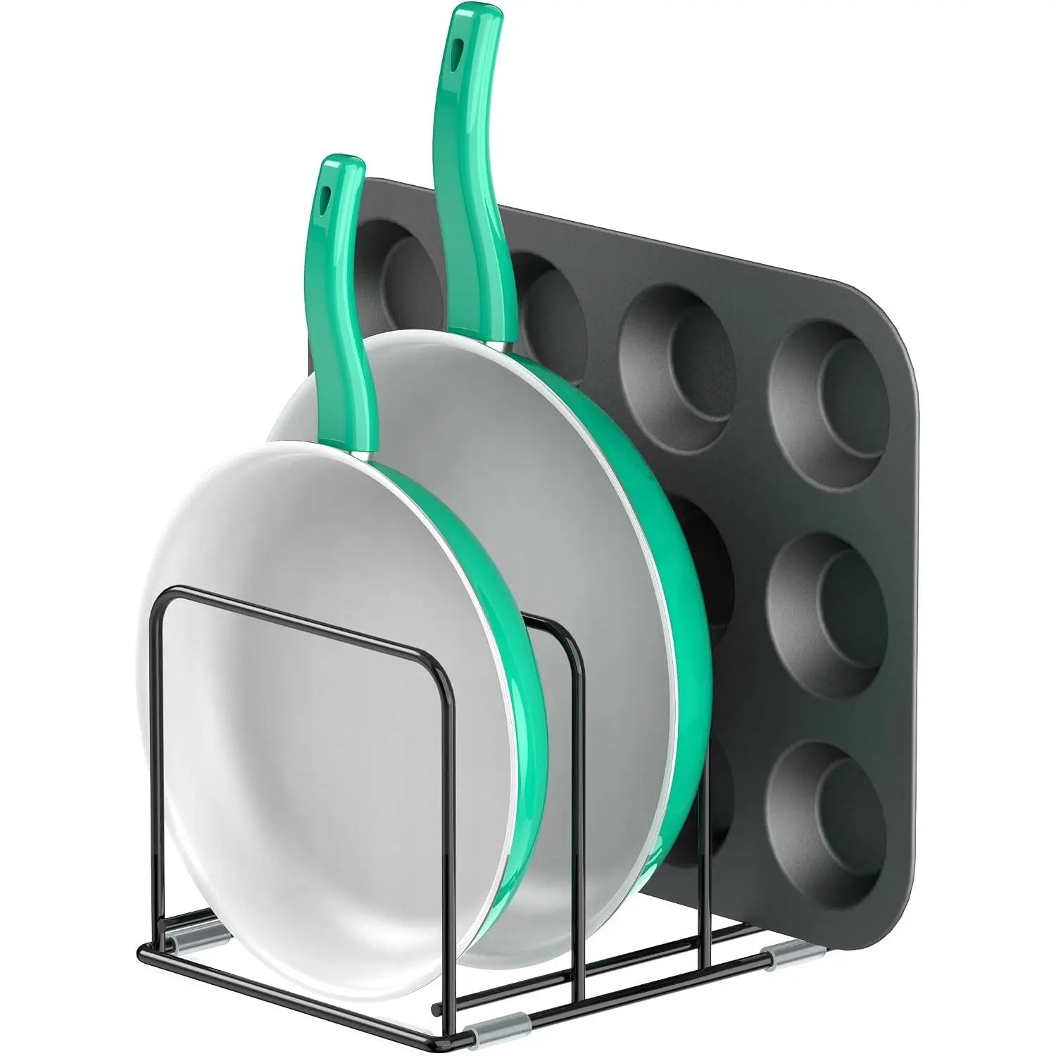 Kitchen Cabinet Organizer - Steel Cookware Rack, Divided Holder with 3 Slots for Skillets, Baking Tray and Chopping Board - Pan Storage (2.2 Inch Width Slots)