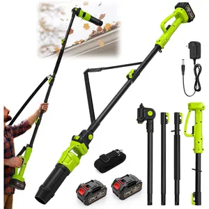 Roof Gutter Cleaning from The Ground 93 in, Leaf Blowers Cordless with 2  21V, 580CFM/180MPH Gutters Cleaning Tool with Adjustable Pole, Gutter Cleaner with Adjustable  Strap, Charger