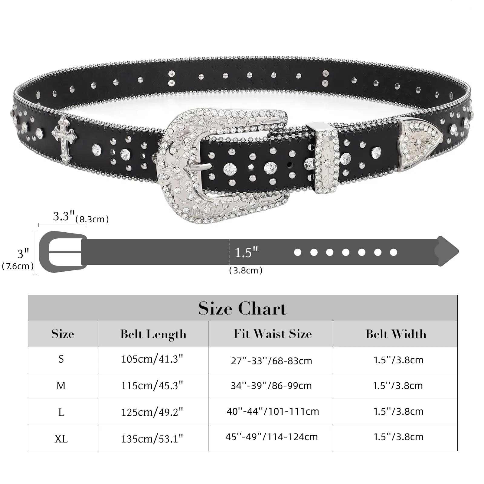 XZQTIVE Rhinestone Belt for Women & Men - A Fusion of Fashion & Western Charm, Cowgirl Cowboy Bling Style, Cross-Design Leather Belt with Diamond Studs, Perfect for Jeans & Dresses SpringStatements