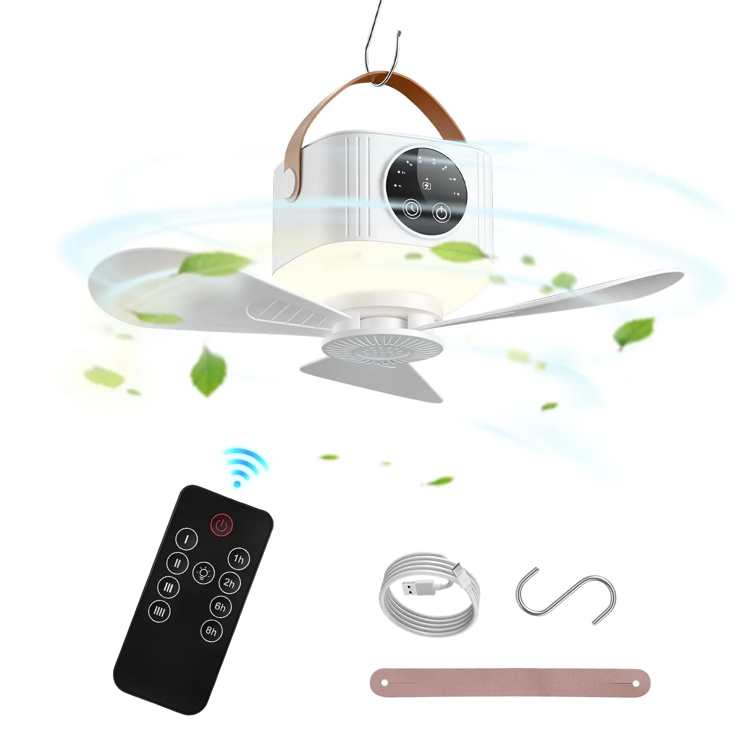 Rechargeable Camping Fan with LED Light & Tripod Stand, 7200mAh Battery Operated Tent Ceiling Fan, Hanging Canopy Fan with Remote Control, 4 Wind Speeds, 3 Brightness Levels,Sports & Outdoors
