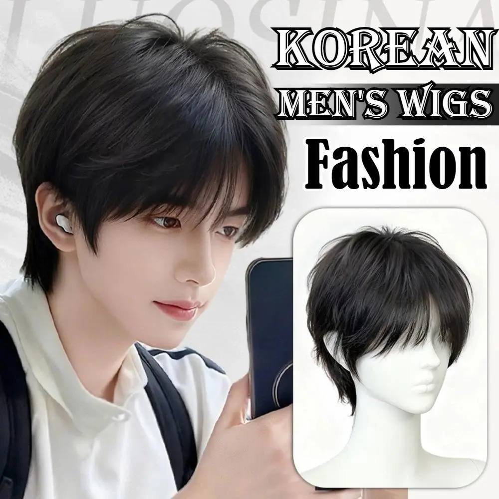 Men's Korean Style Shaggy Wig, Natural-Looking Short Fluffy Heat-Resistant Synthetic Hair for Cosplay and Halloween, Short Fluffy Wig, Fluffy Cut