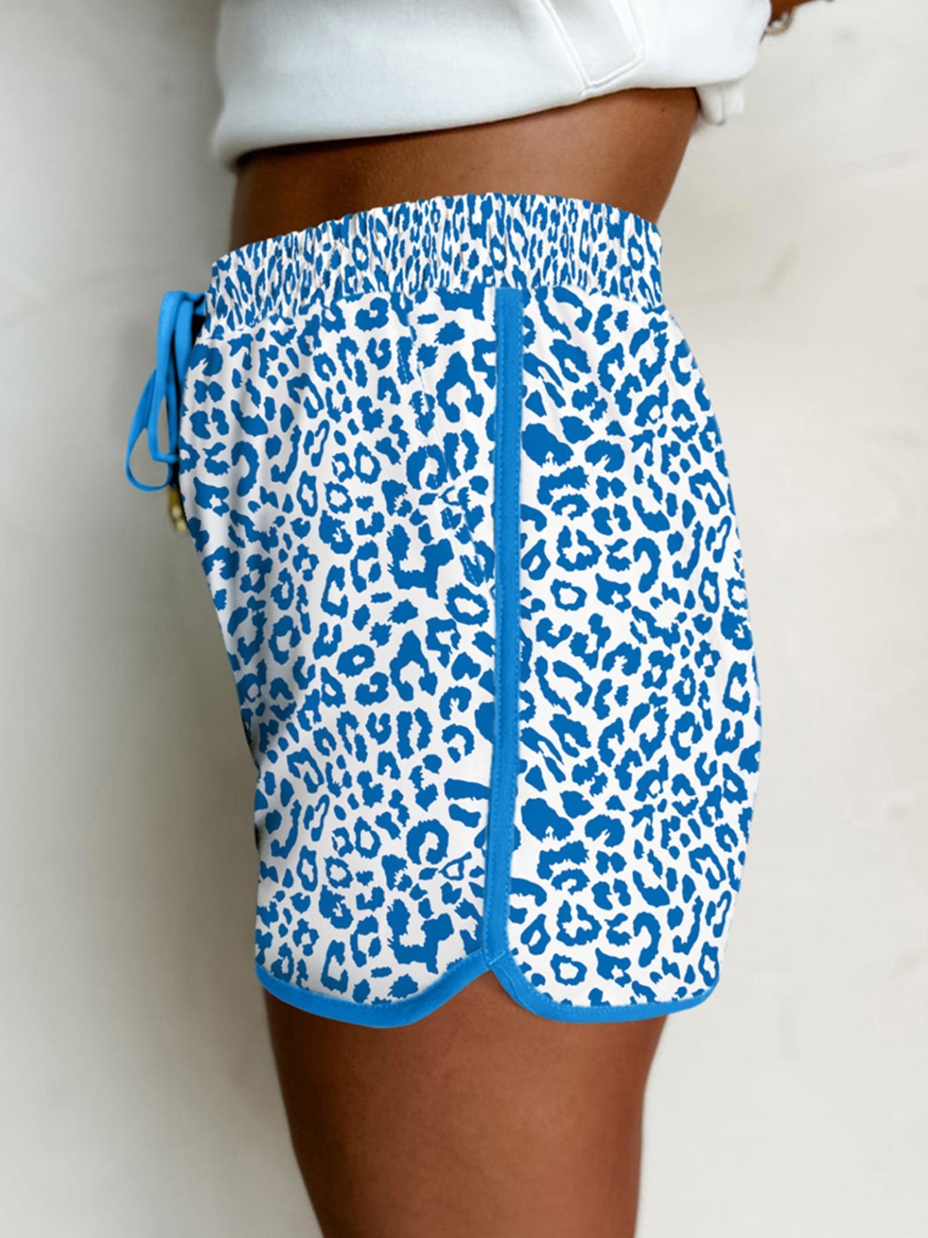 Women's Leopard Print Tie Waist High Rise Shorts, Casual Comfy Elastic Waist Shorts for Daily Wear, Ladies Bottoms for Spring & Fall, Drawstring Waist Shorts