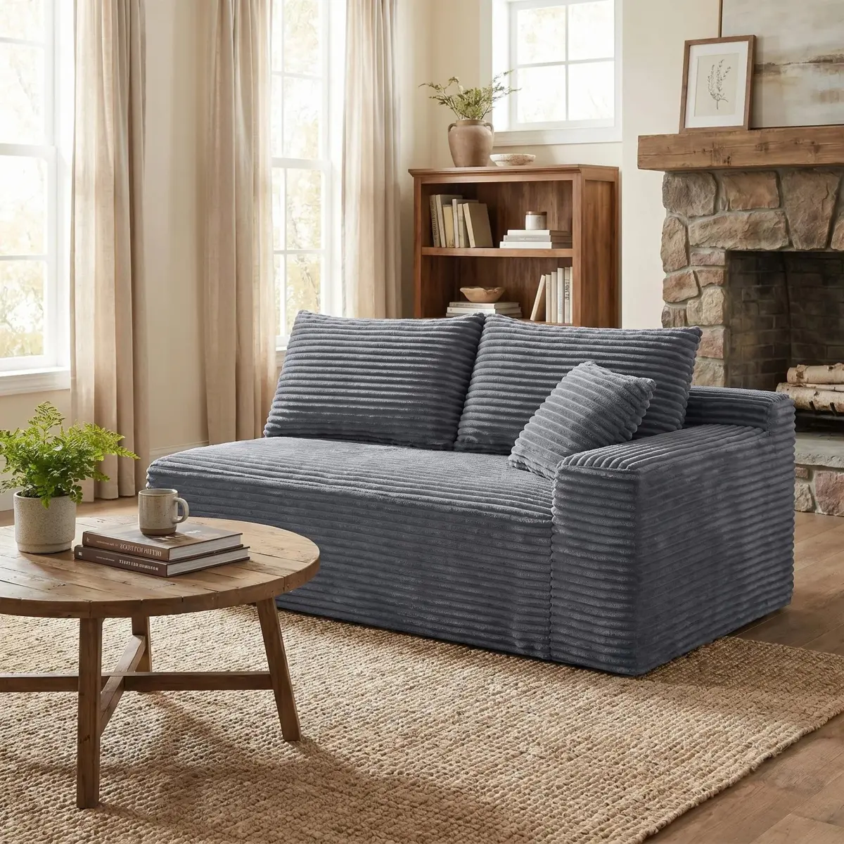 Gray Corduroy Modular Compression Sofa, Legless Floor-Hugging Armless Accent Chair for Living Room Bedroom