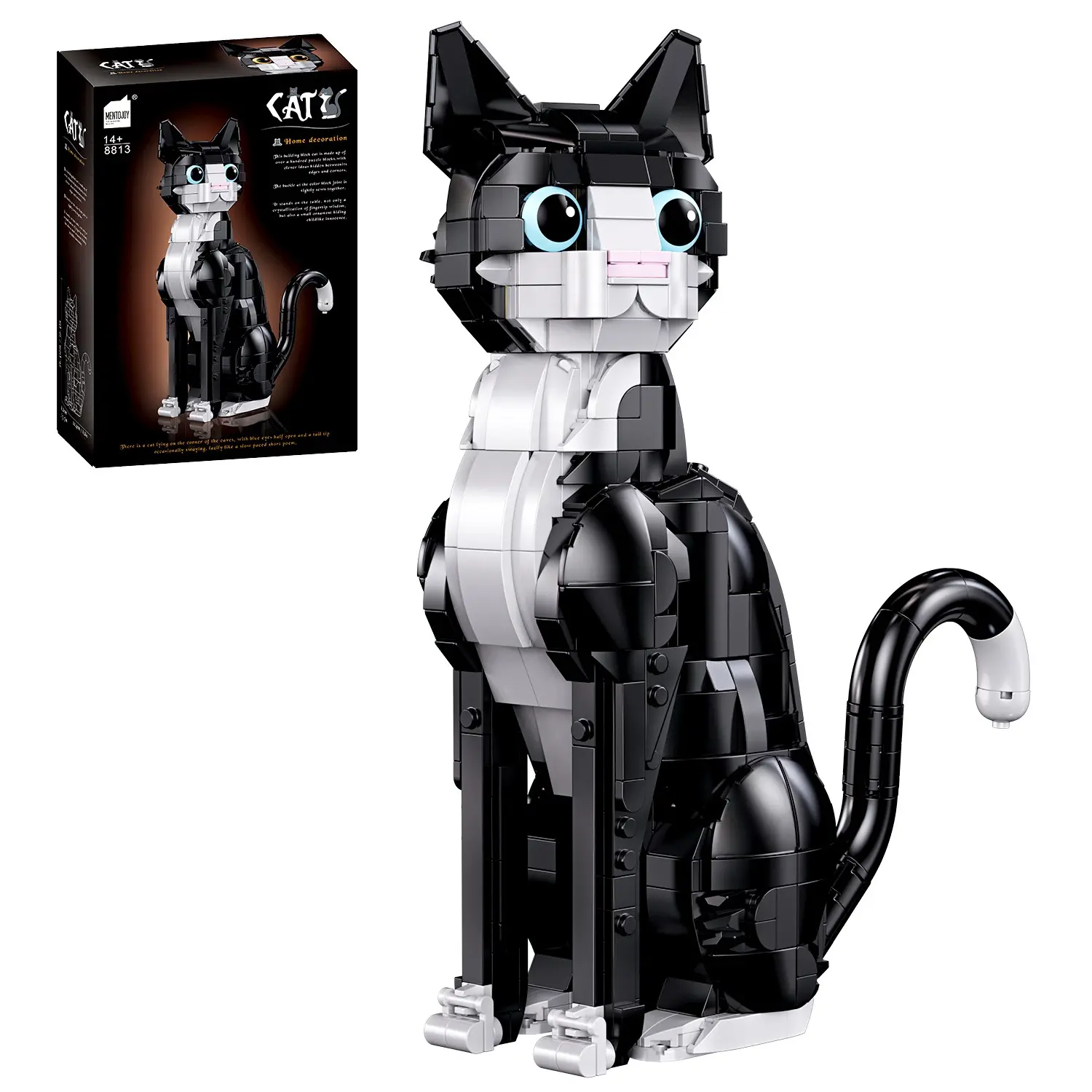 725PCS Black White Tuxedo Cat Building Blocks Set Assembly Animal Pet Cat Model Bricks Toys Creative Decor Ornament Gifts For Christmas Halloween Birthday