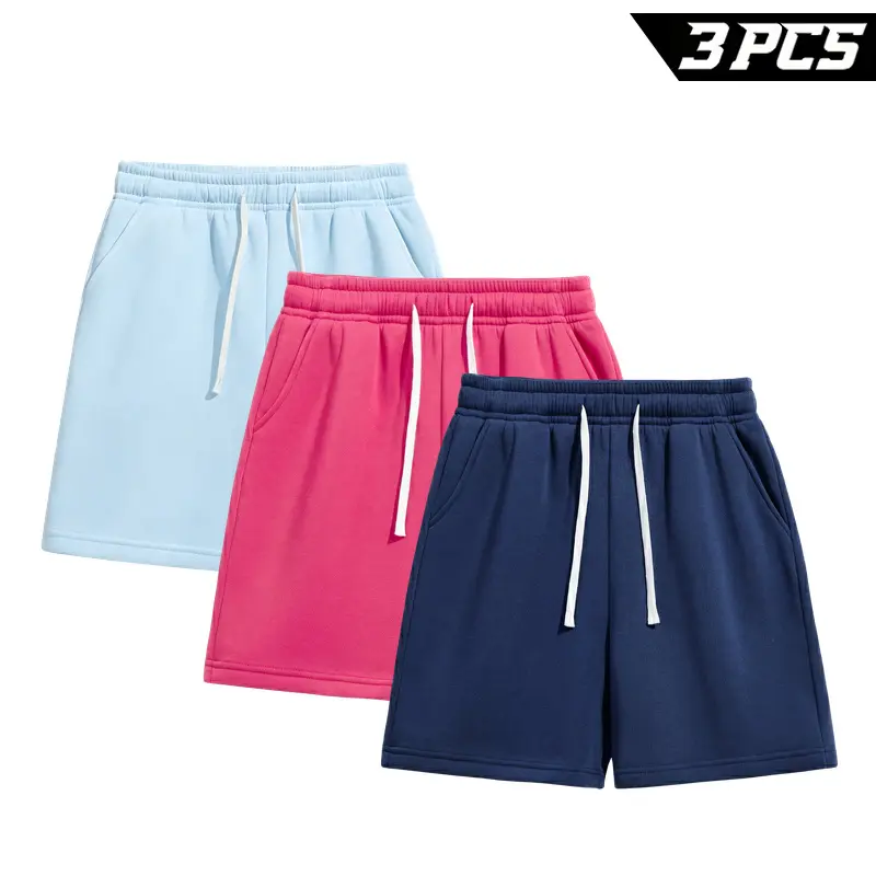 Men’s 3 Piece Everyday Shorts Bundle, Mixed Solid Color Choices, Adjustable Drawstring Elastic Waist, Straight Leg Pocket Lounge Shorts for Home and Street Style Hanging Shot Edition