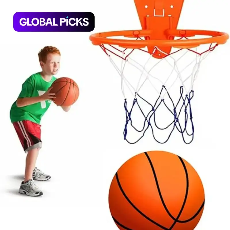 Quiet Indoor Ball Set - Noiseless Basketball with Basket for Silent Play - Noise-Free Rebound Ball - Silent Basketball Hoop Included - Noiseless Ball Game Kit for Indoor Fun. #GLOBAL PICKS