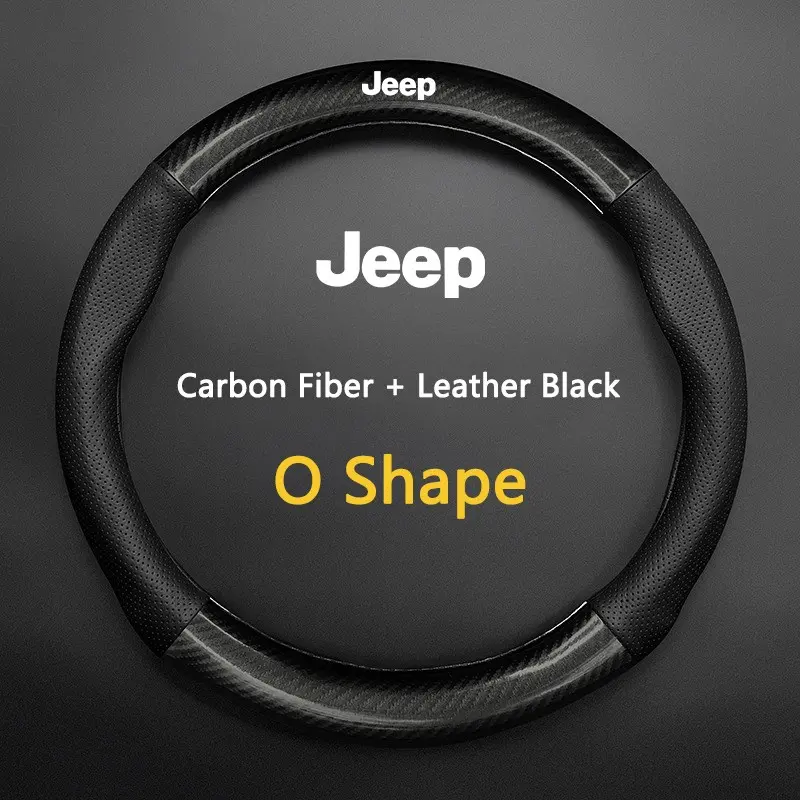 38cm High Quality Car Anti-Slip Steering Wheel Cover Carbon Fiber Leather Booster Cover for Jeep Renegade Wrangler Grand Cherokee Compass Patriot Accessories