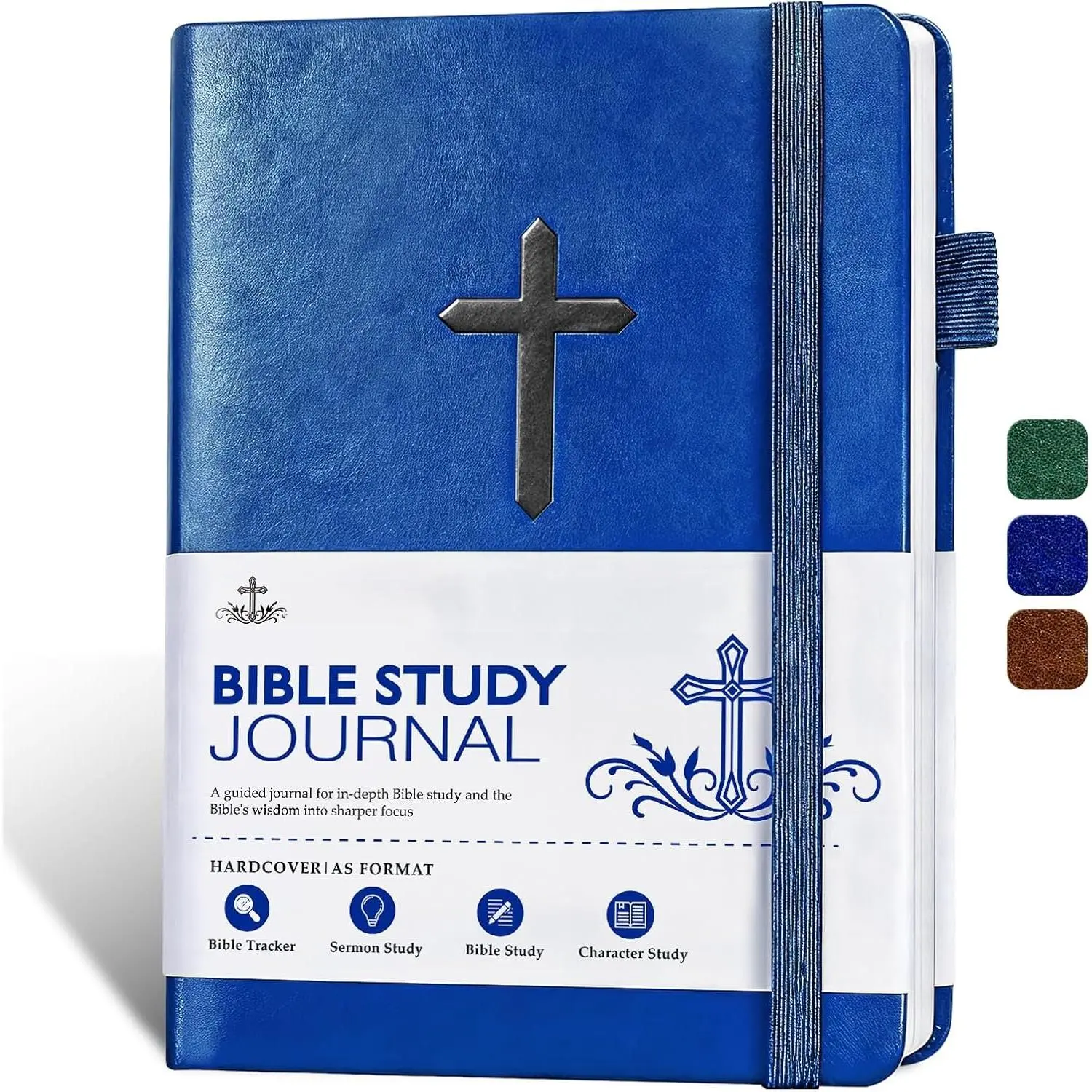 Leather Christian Church Study Journal with Waterproof Cover, Vegan Leather Faith-Based Guided Note-Taking & Reflection Notebook, Office Stationery Religious Gift for Men (Blue), Vegan Leather Journal