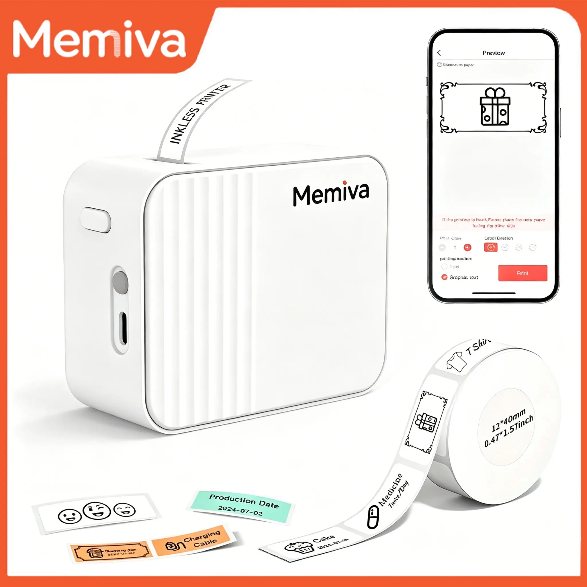 Memiva A1 Label Maker Printer, Portable Thermal Printer, Inkless Mini Self-Adhesive Label Printer, P15, Similar to D110, D101